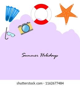 summer holiday hat flip flops seashell vector background
