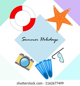 summer holiday hat flip flops seashell vector background