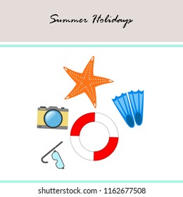 summer holiday hat flip flops seashell vector background