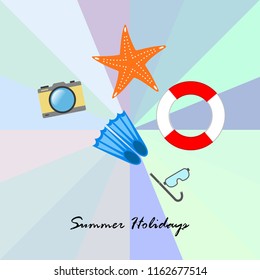 summer holiday hat flip flops seashell vector background