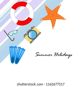 summer holiday hat flip flops seashell vector background