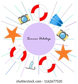 summer holiday hat flip flops seashell vector background