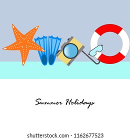 summer holiday hat flip flops seashell vector background