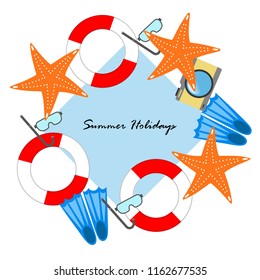 summer holiday hat flip flops seashell vector background