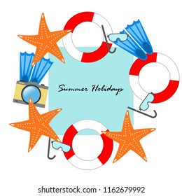 summer holiday hat flip flops seashell vector background