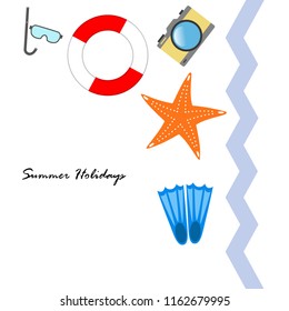 summer holiday hat flip flops seashell vector background