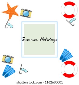 summer holiday hat flip flops seashell vector background
