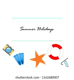 summer holiday hat flip flops seashell vector background