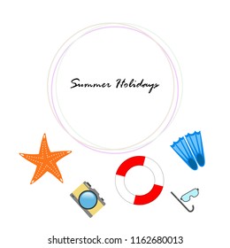 summer holiday hat flip flops seashell vector background