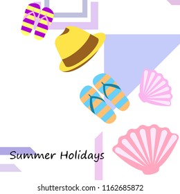 summer holiday hat flip flops seashell vector background