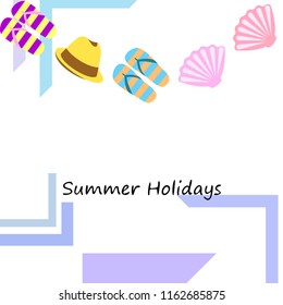 summer holiday hat flip flops seashell vector background