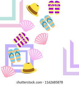 summer holiday hat flip flops seashell vector background