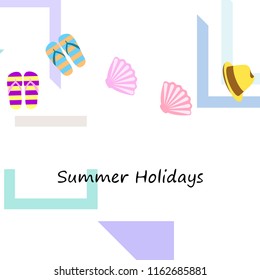 summer holiday hat flip flops seashell vector background