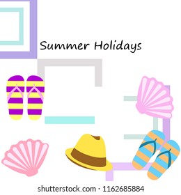 summer holiday hat flip flops seashell vector background