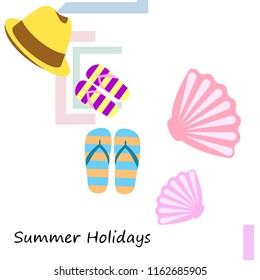 summer holiday hat flip flops seashell vector background