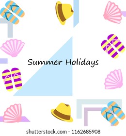 summer holiday hat flip flops seashell vector background