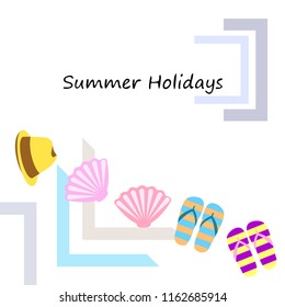 summer holiday hat flip flops seashell vector background