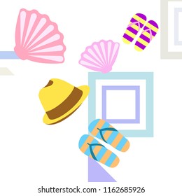 summer holiday hat flip flops seashell vector background