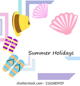summer holiday hat flip flops seashell vector background