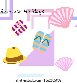 summer holiday hat flip flops seashell vector background