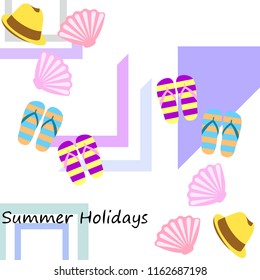 summer holiday hat flip flops seashell vector background