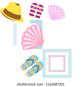summer holiday hat flip flops seashell vector background