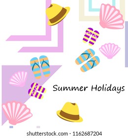 summer holiday hat flip flops seashell vector background