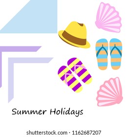summer holiday hat flip flops seashell vector background