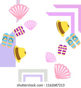 summer holiday hat flip flops seashell vector background