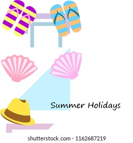 summer holiday hat flip flops seashell vector background