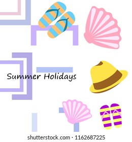 summer holiday hat flip flops seashell vector background