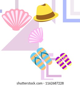 summer holiday hat flip flops seashell vector background