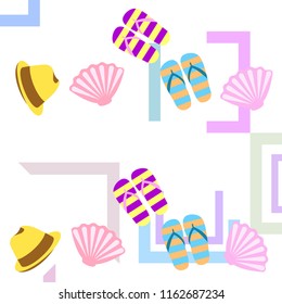 summer holiday hat flip flops seashell vector background
