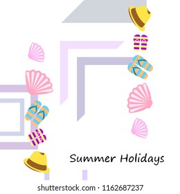 summer holiday hat flip flops seashell vector background