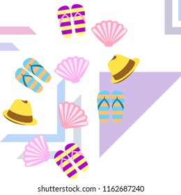 summer holiday hat flip flops seashell vector background
