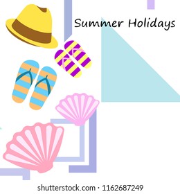 summer holiday hat flip flops seashell vector background