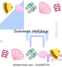 summer holiday hat flip flops seashell vector background