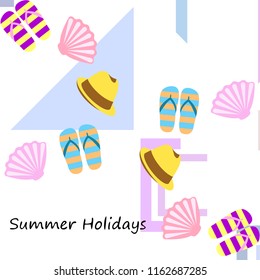 summer holiday hat flip flops seashell vector background