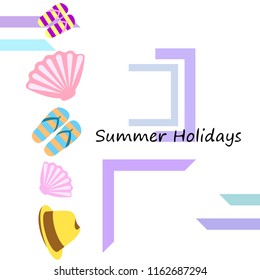 summer holiday hat flip flops seashell vector background