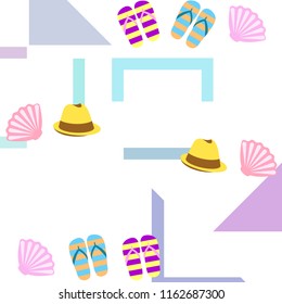summer holiday hat flip flops seashell vector background