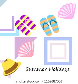 summer holiday hat flip flops seashell vector background