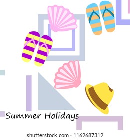 summer holiday hat flip flops seashell vector background