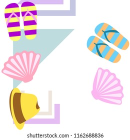 summer holiday hat flip flops seashell vector background