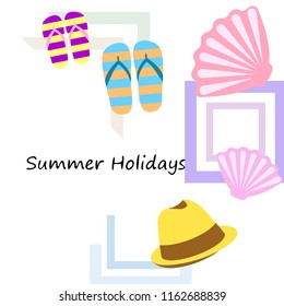 summer holiday hat flip flops seashell vector background