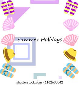 summer holiday hat flip flops seashell vector background