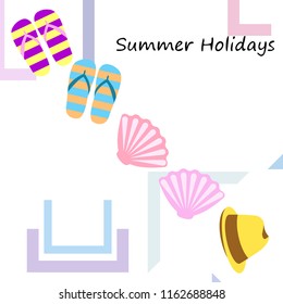 summer holiday hat flip flops seashell vector background