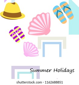 summer holiday hat flip flops seashell vector background