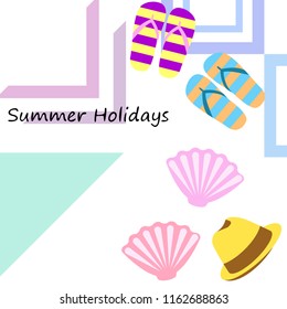 summer holiday hat flip flops seashell vector background