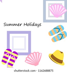 summer holiday hat flip flops seashell vector background