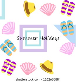 summer holiday hat flip flops seashell vector background